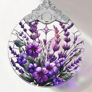 Elegant Purple Floral Glass Art